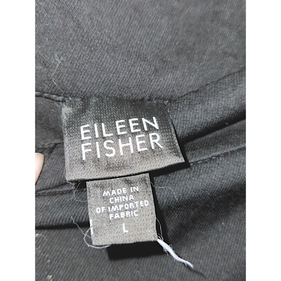 EILEEN FISHER Pants L Flat Front Crepe Straight Leg Career Slacks Side Zip Black - Picture 2 of 4